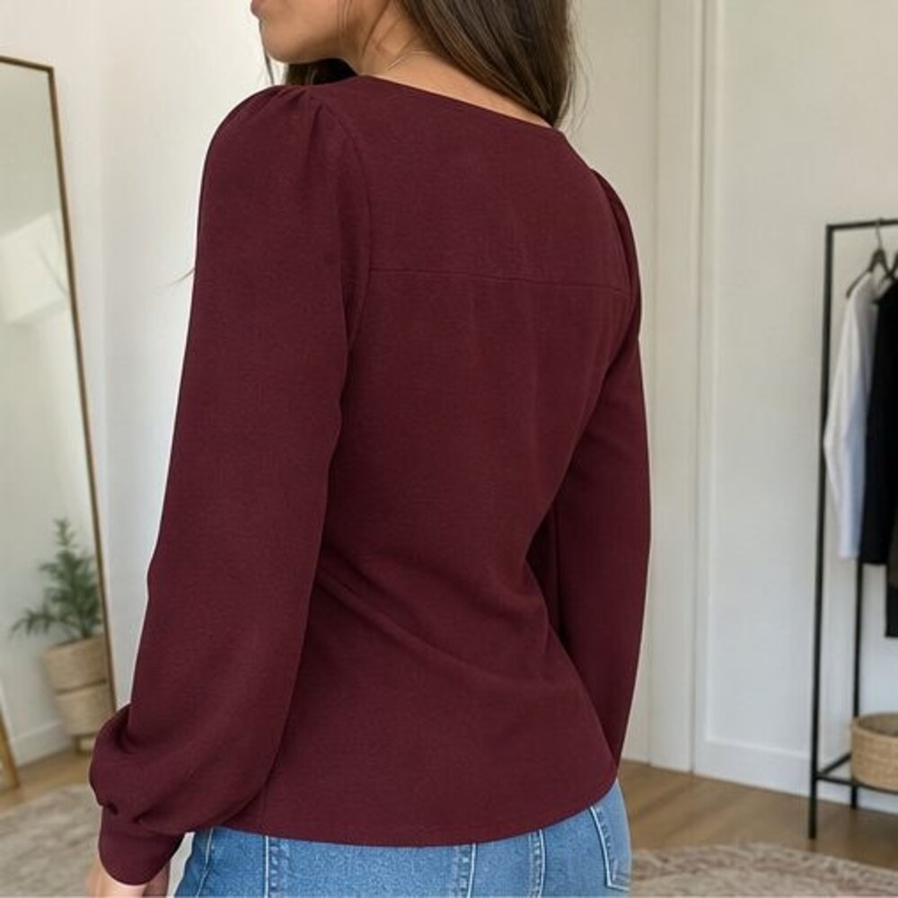 Burgundy Ruffle Blouse - Picture 3 of 6
